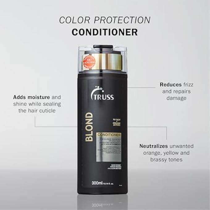 Truss - BLOND CONDITIONER - HI TECH ORGANIC ACTIVES - FOR BLOND BLEACHED OR GREY HAIR - HYDRATING INGREDIENTS WITH VIOLET PIGMENTS - NANO REPAIR - WHEAT PROTEIN AND ILLIPE BUTTER - 10.14 OZ/300 ML - Image 3